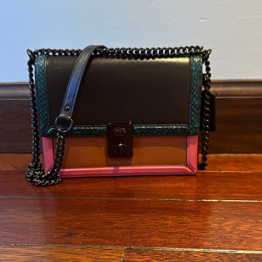 Coach Pink, Green, and Brown Crossbody Bag